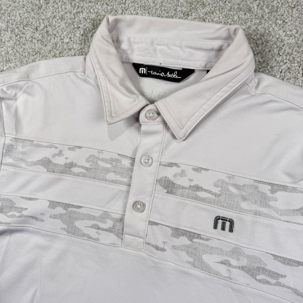 TravisMathew Polo Shirt Men Small‎ Gray Camo Stripe Abacoa Golf Club Pima Blend